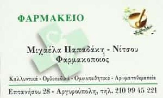ΦΑΡΜΑΚΕΙΟ ΑΡΓΥΡΟΥΠΟΛΗ ΑΤΤΙΚΗ ΜΙΧΑΕΛΑ ΠΑΠΑΔΑΚΗ