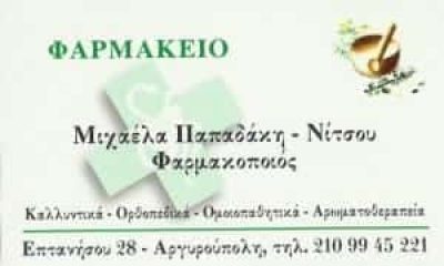 ΦΑΡΜΑΚΕΙΟ ΑΡΓΥΡΟΥΠΟΛΗ ΑΤΤΙΚΗ ΜΙΧΑΕΛΑ ΠΑΠΑΔΑΚΗ