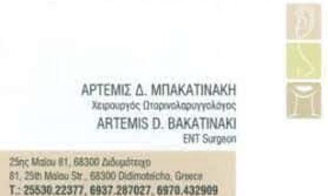 ΜΠΑΚΑΤΙΝΑΚΗ ΑΡΤΕΜΙΣ – ΩΤΟΡΙΝΟΛΑΡΥΓΓΟΛΟΓΟΣ – ΔΙΔΥΜΟΤΕΙΧΟ ΕΒΡΟΥ