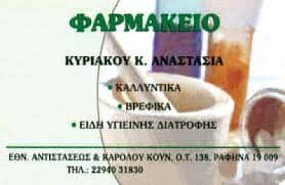 ΚΥΡΙΑΚΟΥ ΑΝΑΣΤΑΣΙΑ ΦΑΡΜΑΚΕΙΟ ΡΑΦΗΝΑ